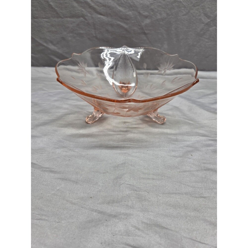VTG Lancaster Jubilee Depression Glass Pink 3 Toed 8" Footed Bowl